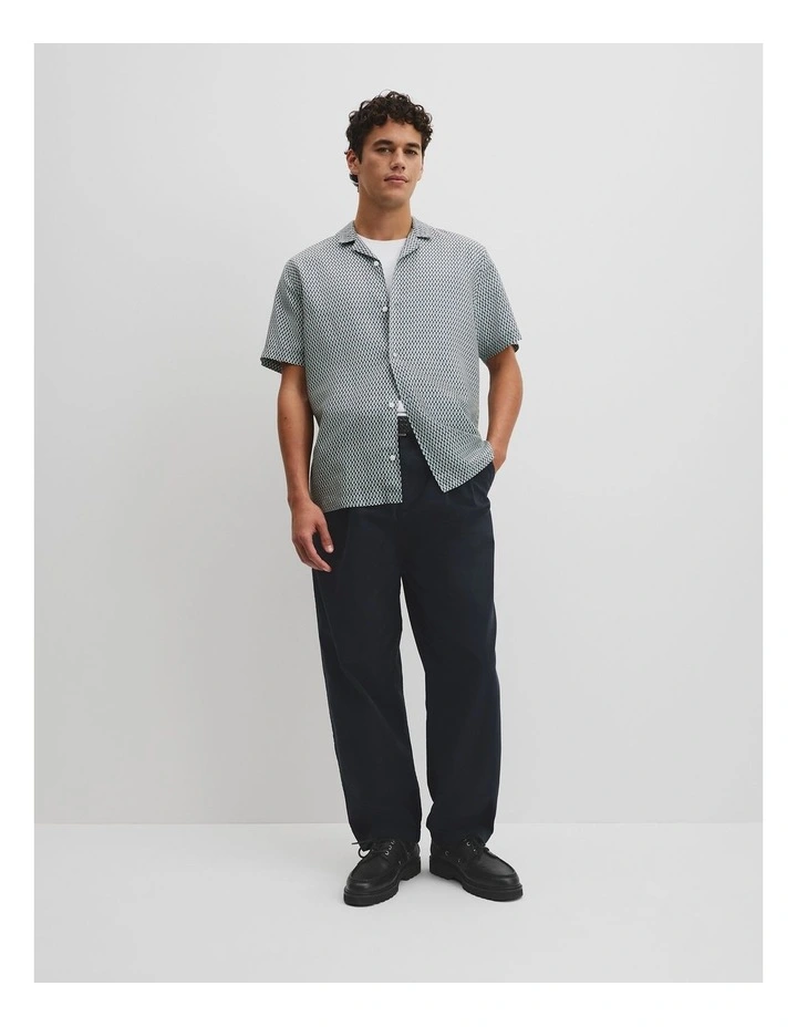 Short Sleeve Tencel Linen Geometric Print Shirt in Blue Multi image 4