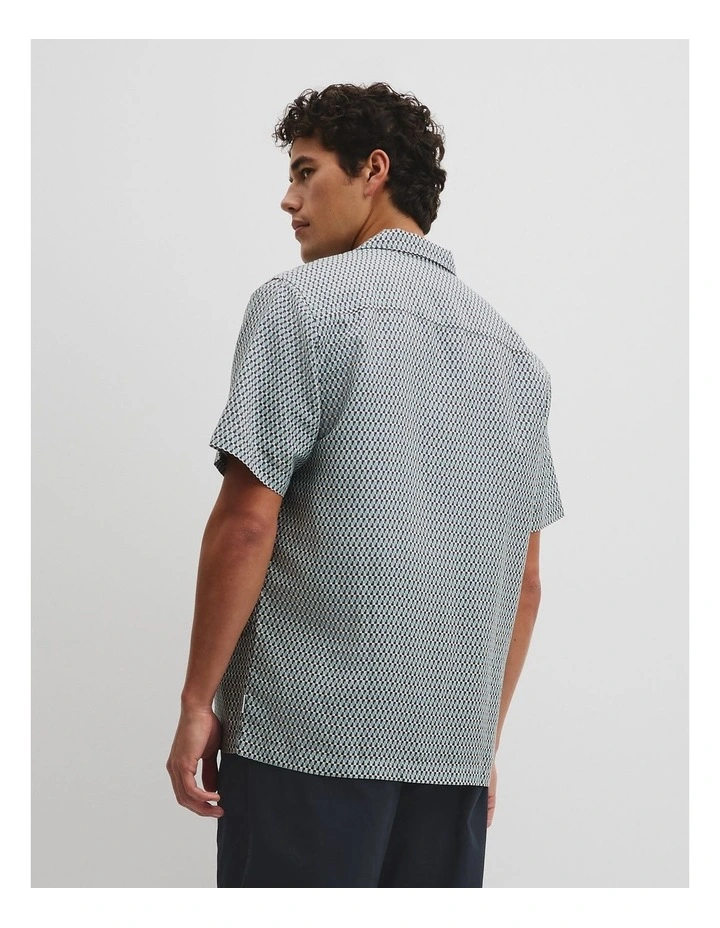 Short Sleeve Tencel Linen Geometric Print Shirt in Blue Multi image 5