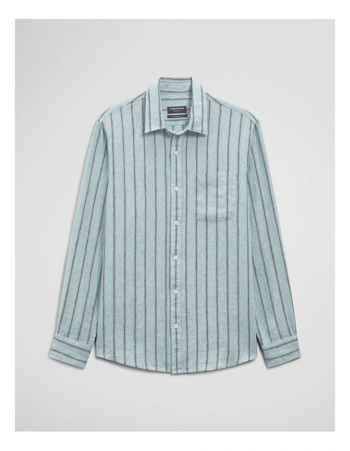Regular Fit Linen Stripe Shirt in Eggshell Blue image 2