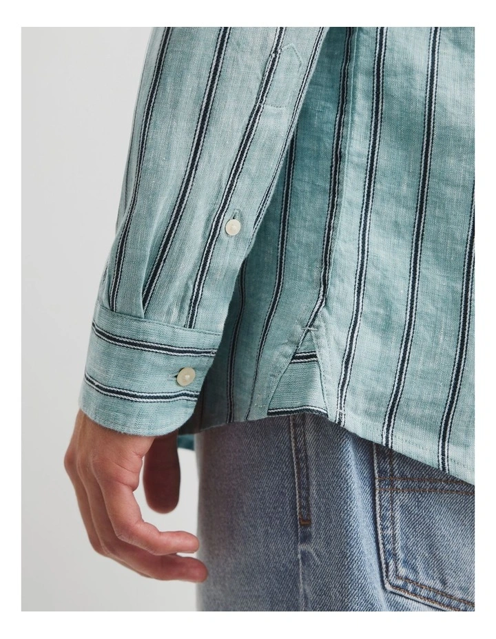 Regular Fit Linen Stripe Shirt in Eggshell Blue image 3