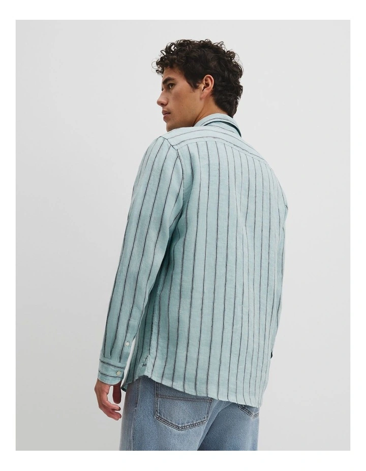 Regular Fit Linen Stripe Shirt in Eggshell Blue image 5