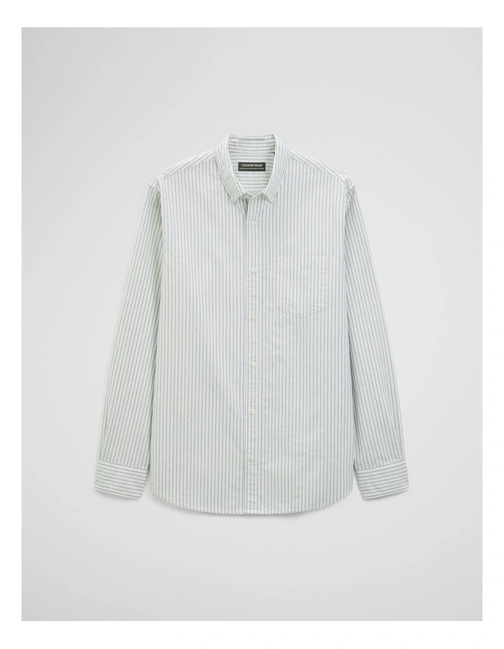 Regular Fit Australian Good Earth Cotton Oxford Stripe Shirt in Dried Sage image 2