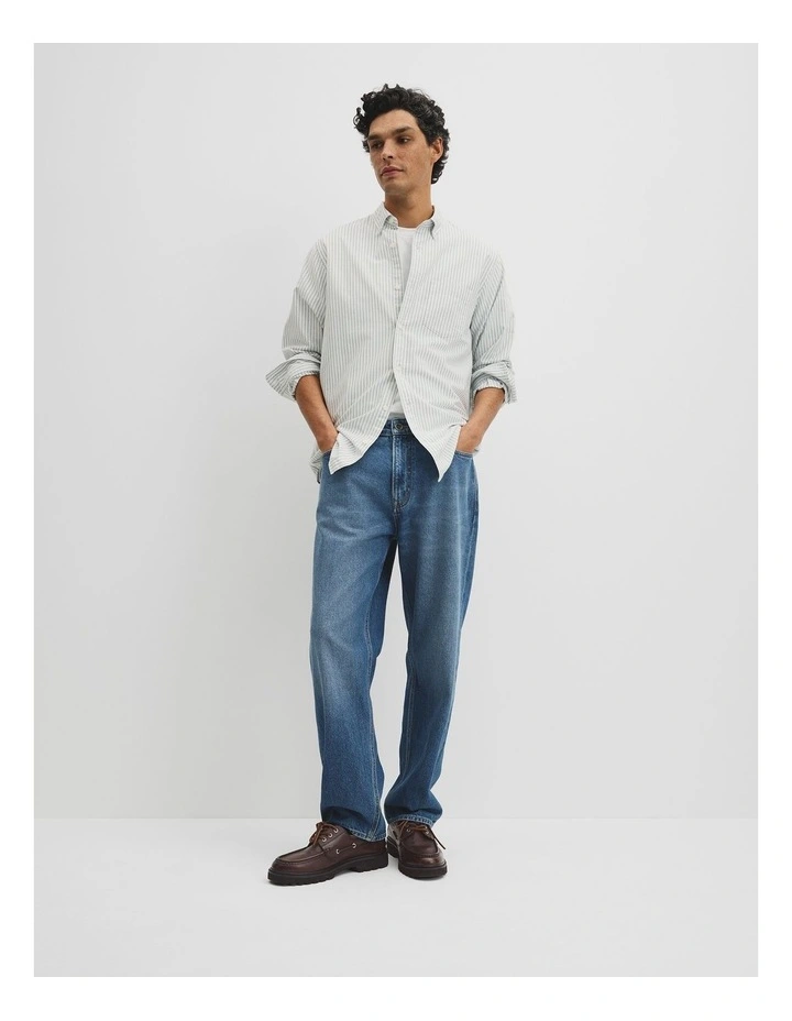 Regular Fit Australian Good Earth Cotton Oxford Stripe Shirt in Dried Sage image 4