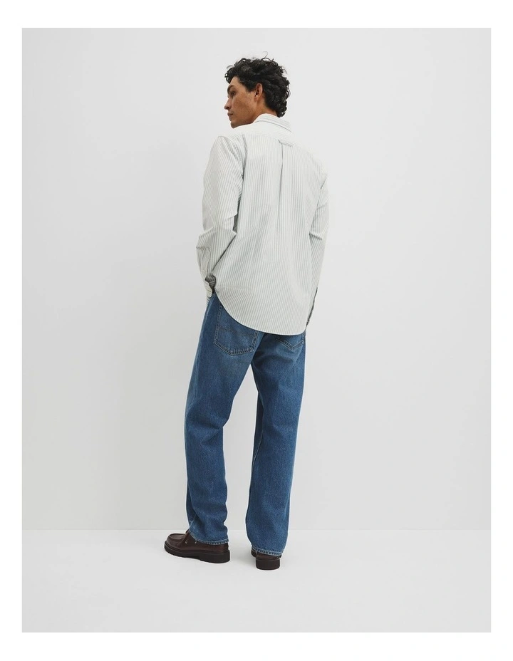 Regular Fit Australian Good Earth Cotton Oxford Stripe Shirt in Dried Sage image 5