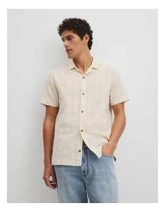 Regular Fit Short Sleeve Textured Stripe Shirt in Stone