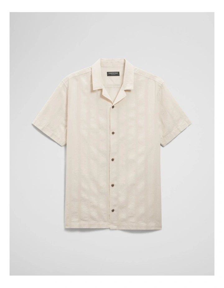 Regular Fit Short Sleeve Textured Stripe Shirt in Stone image 2