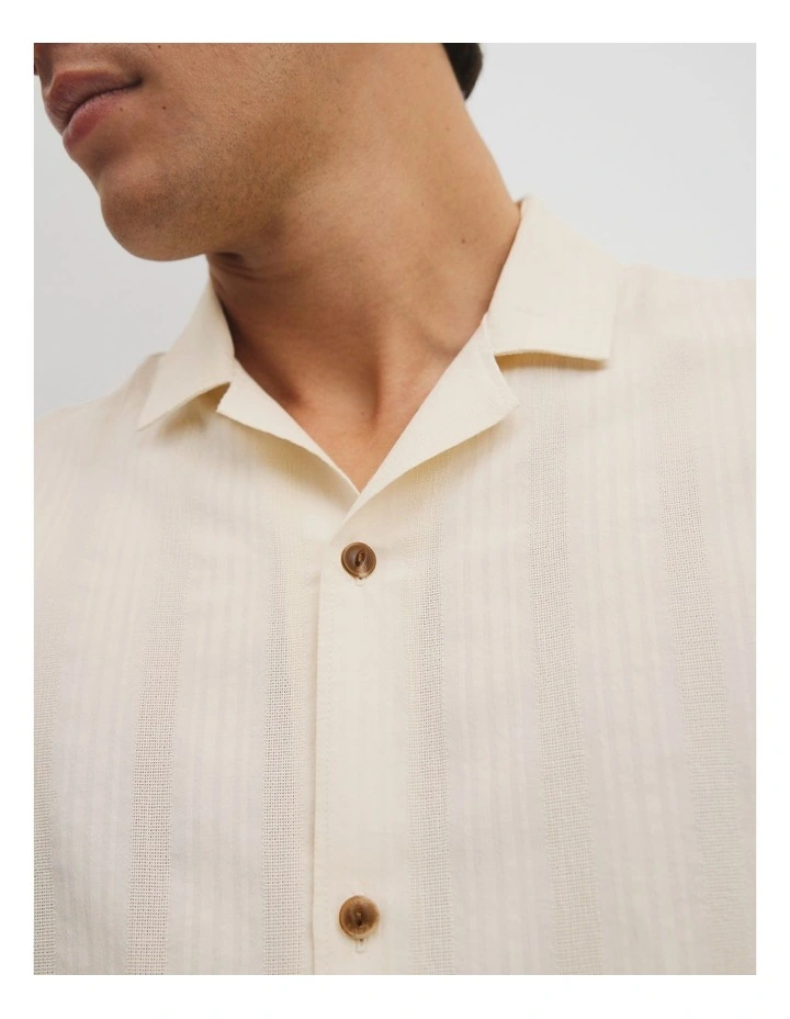 Regular Fit Short Sleeve Textured Stripe Shirt in Stone image 3