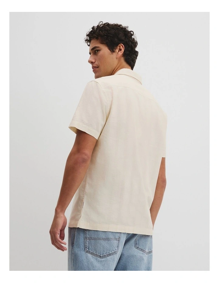 Regular Fit Short Sleeve Textured Stripe Shirt in Stone image 5
