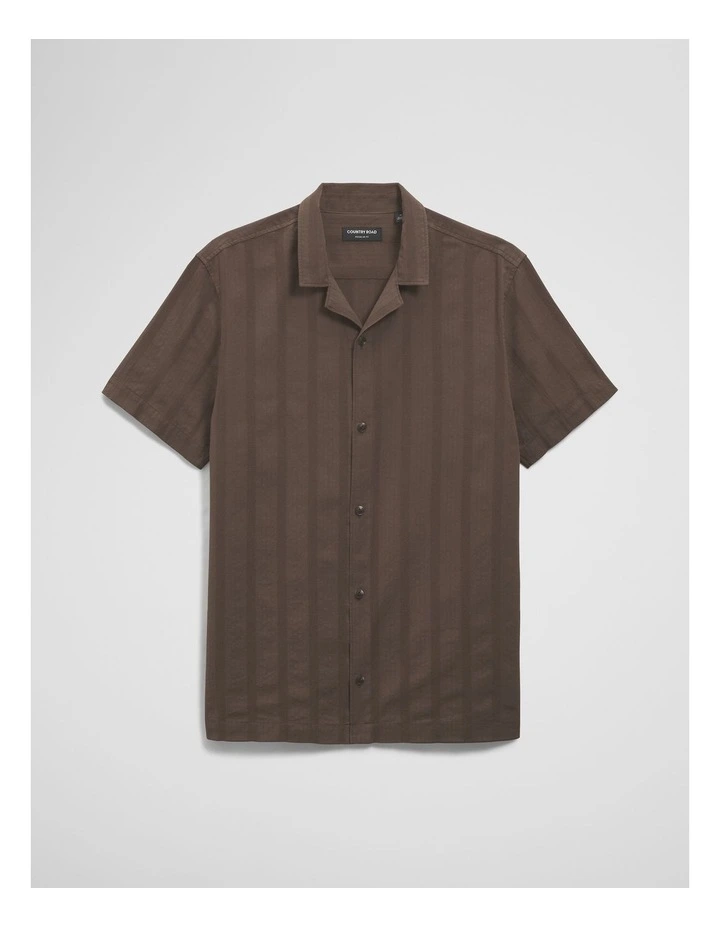 Regular Fit Short Sleeve Textured Stripe Shirt in Coffee image 2