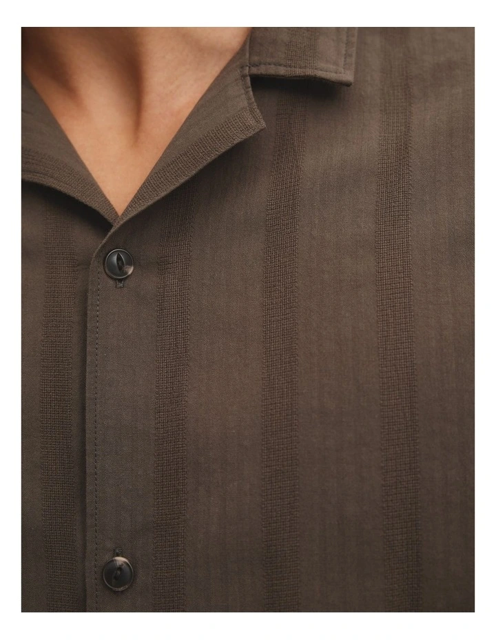 Regular Fit Short Sleeve Textured Stripe Shirt in Coffee image 3