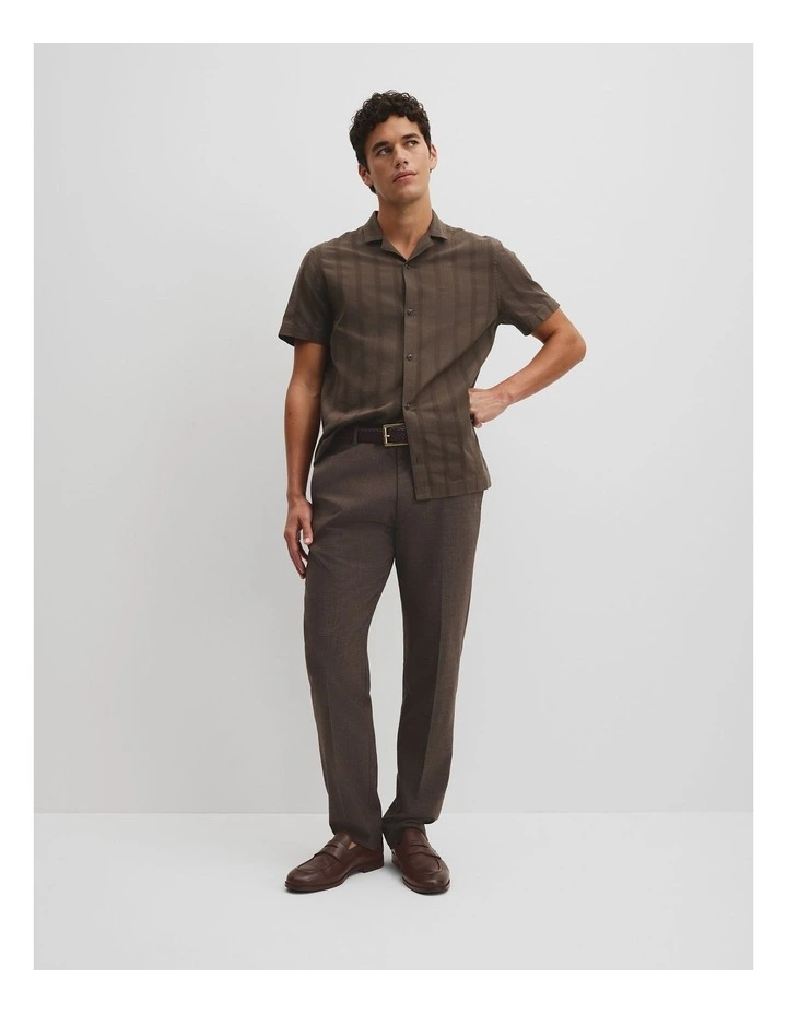 Regular Fit Short Sleeve Textured Stripe Shirt in Coffee image 4