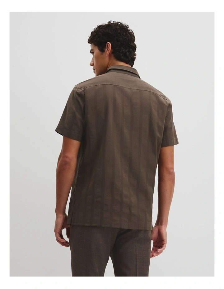 Regular Fit Short Sleeve Textured Stripe Shirt in Coffee image 5
