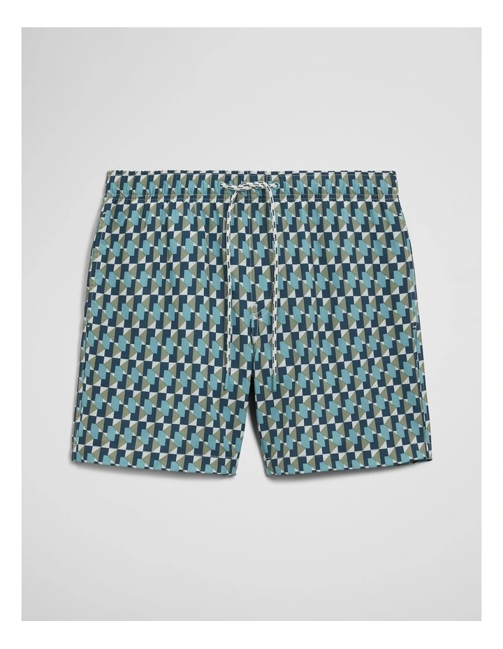 Recycled Polyester Geometric Print Swimsuit in Eggshell Blue image 2