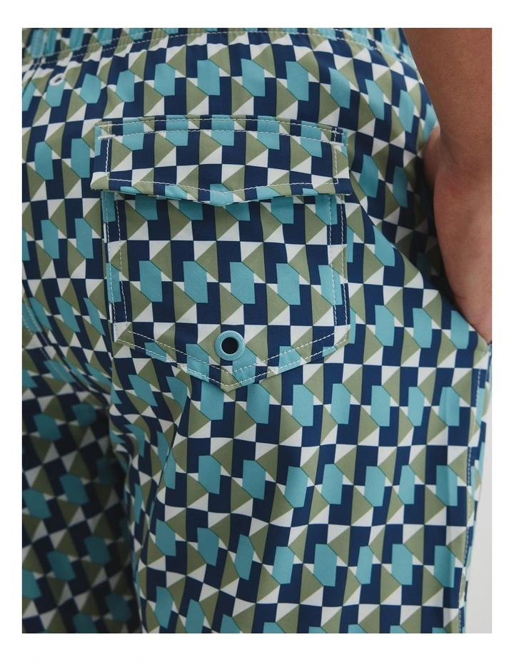 Recycled Polyester Geometric Print Swimsuit in Eggshell Blue image 3