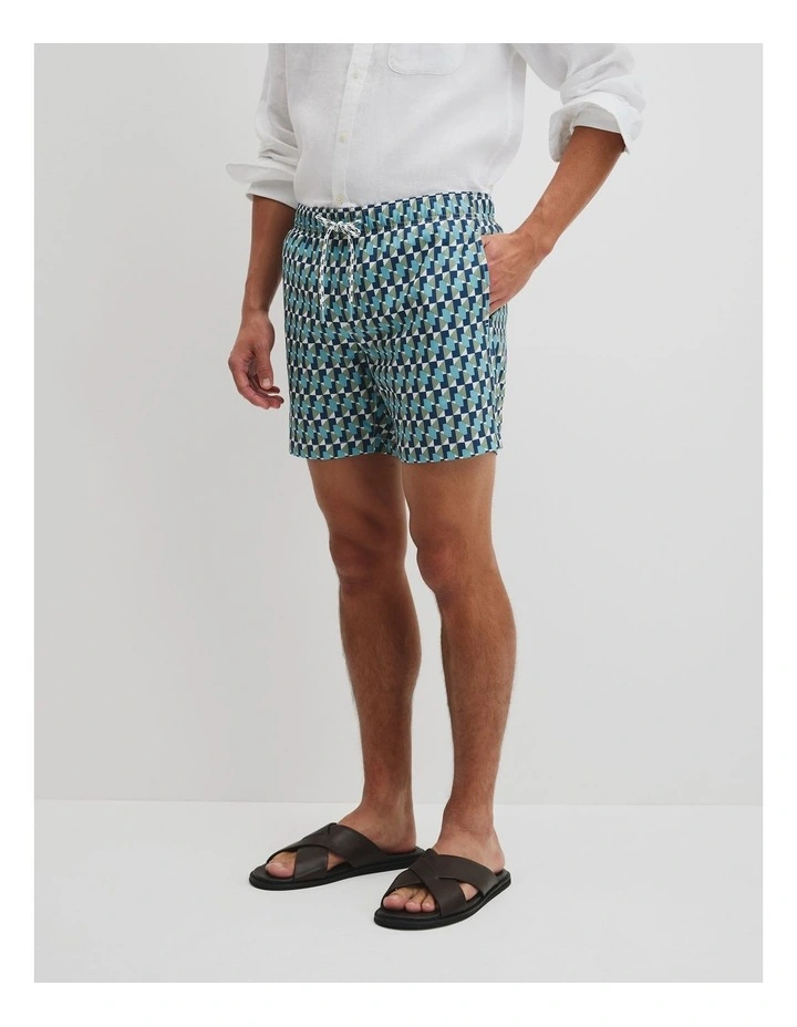 Recycled Polyester Geometric Print Swimsuit in Eggshell Blue image 4
