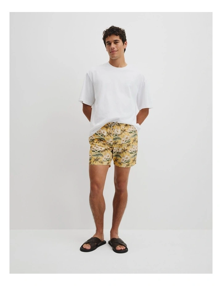 Tropical Print Swim Short in Yellow image 1