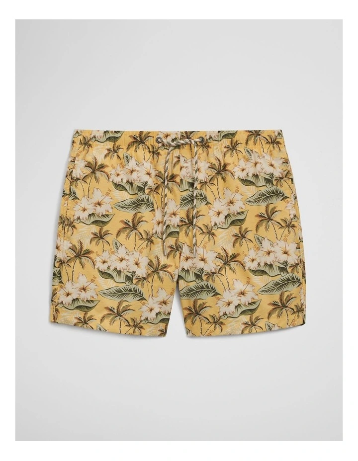 Tropical Print Swim Short in Yellow image 2