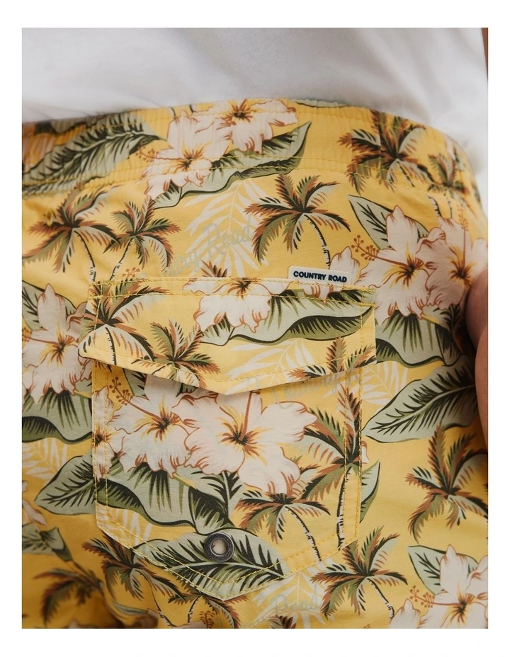 Tropical Print Swim Short in Yellow image 3