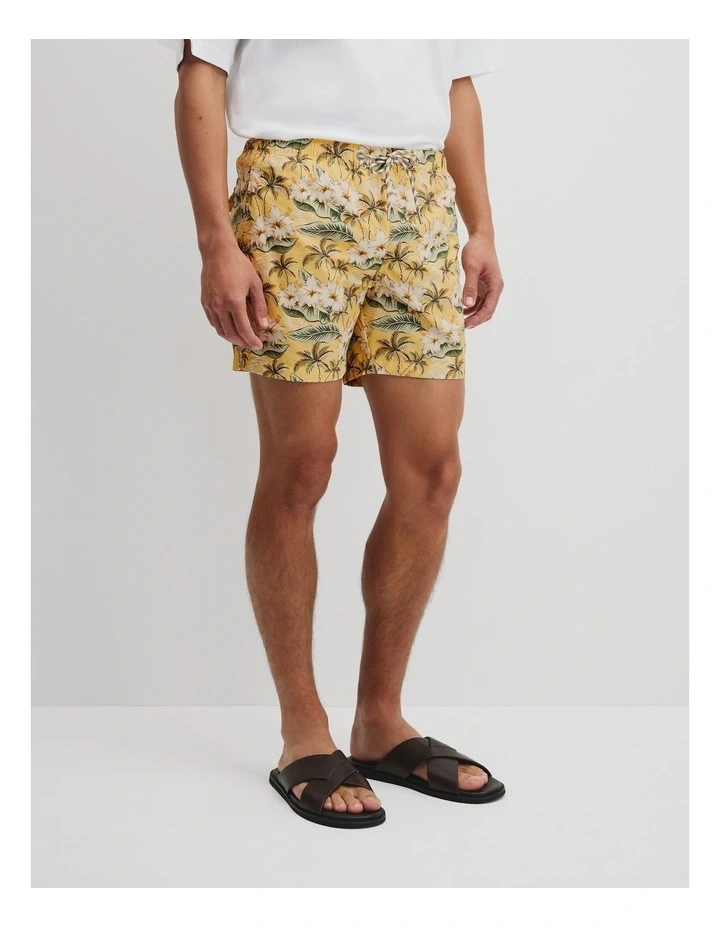 Tropical Print Swim Short in Yellow image 4