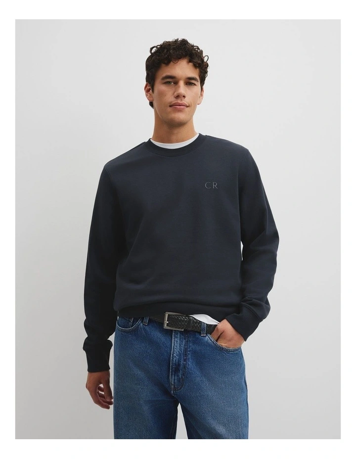 Australian Cotton Cr Logo Sweat in Navy image 1
