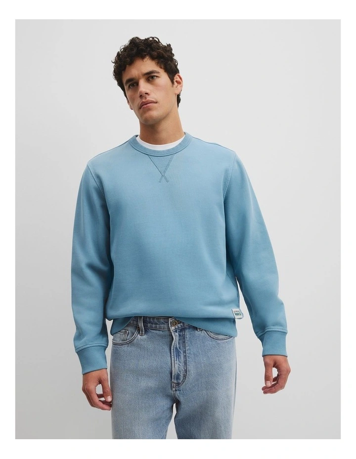 Australian Cotton Garment Dyed Workwear Crew Sweat in Steel Blue image 1