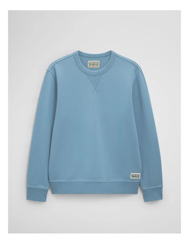 Australian Cotton Garment Dyed Workwear Crew Sweat in Steel Blue image 2