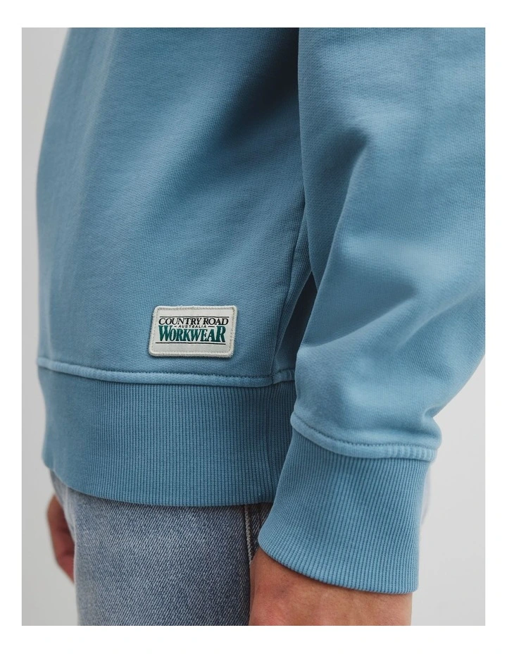 Australian Cotton Garment Dyed Workwear Crew Sweat in Steel Blue image 3
