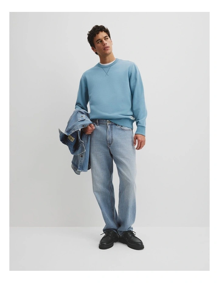 Australian Cotton Garment Dyed Workwear Crew Sweat in Steel Blue image 4