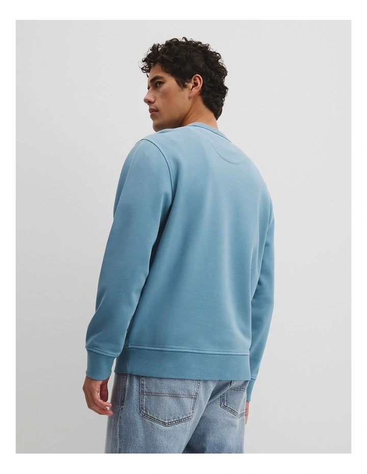 Australian Cotton Garment Dyed Workwear Crew Sweat in Steel Blue image 5