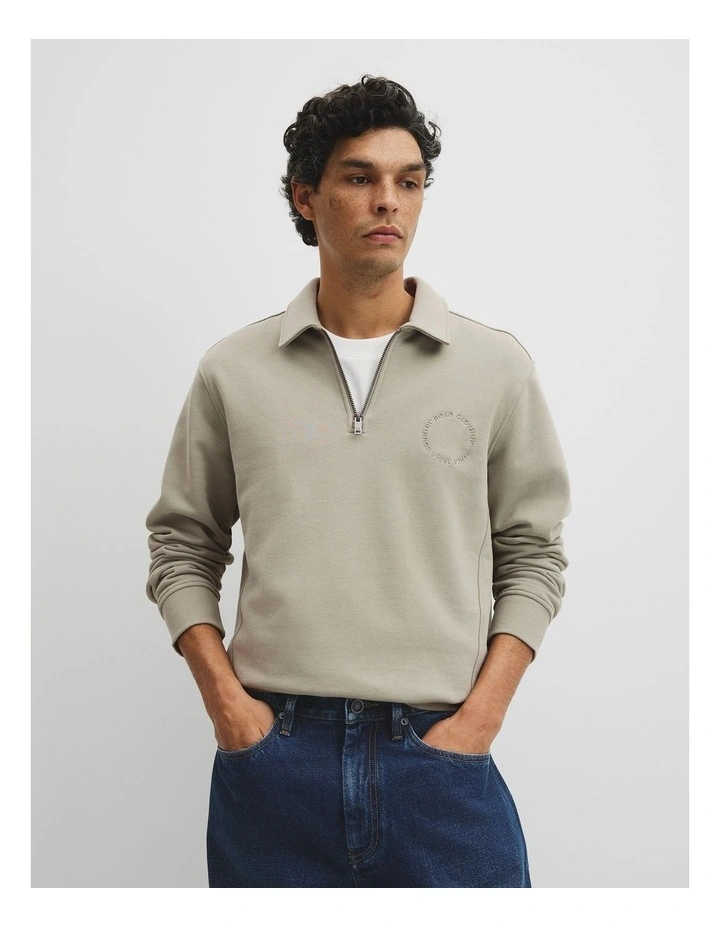 Australian Cotton Long Sleeve Folded Collar Sweat in Khaki Green image 1