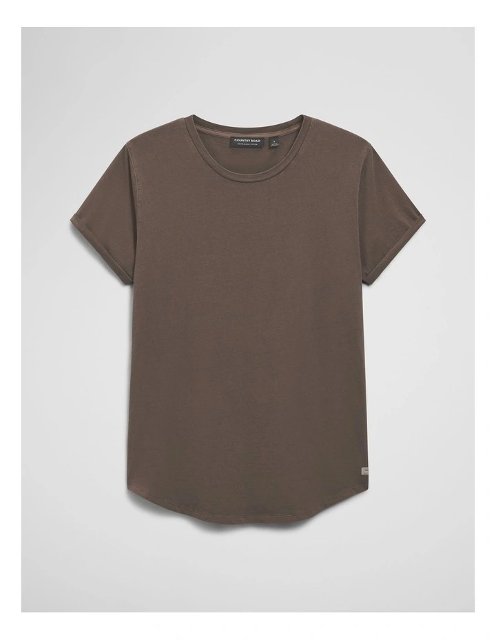 Australian Cotton Longline Garment Dye T-shirt in Smoky Brown image 2