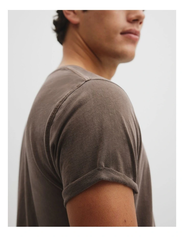 Australian Cotton Longline Garment Dye T-shirt in Smoky Brown image 3