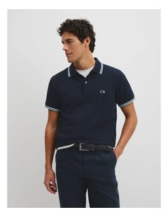 Australian Cotton Cr Logo Pique Polo in Navy Multi