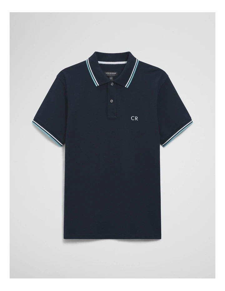 Australian Cotton Cr Logo Pique Polo in Navy Multi image 2