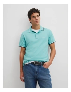 Australian Cotton Cr Logo Pique Polo in Aqua