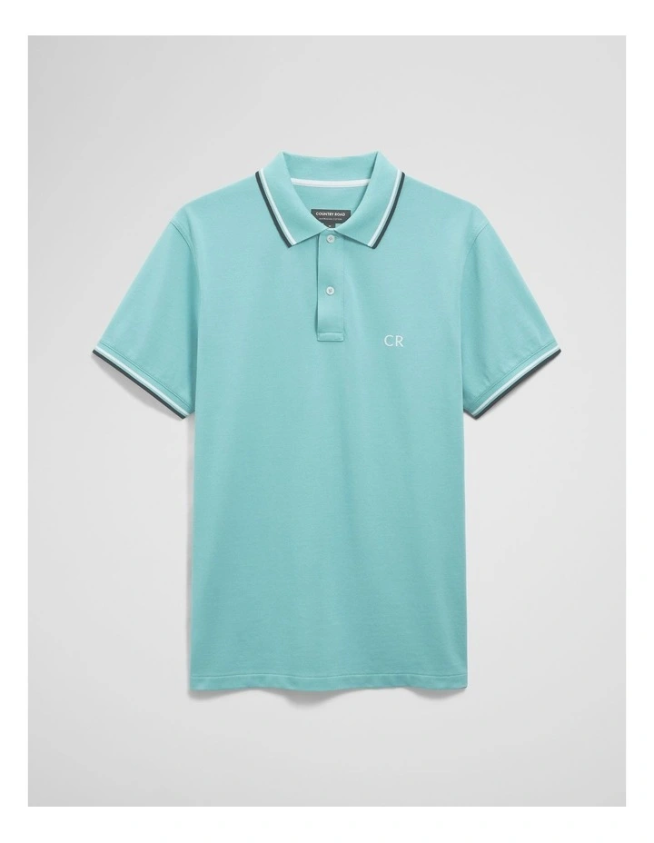 Australian Cotton Cr Logo Pique Polo in Aqua image 2