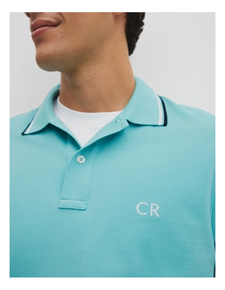 Australian Cotton Cr Logo Pique Polo in Aqua image 3
