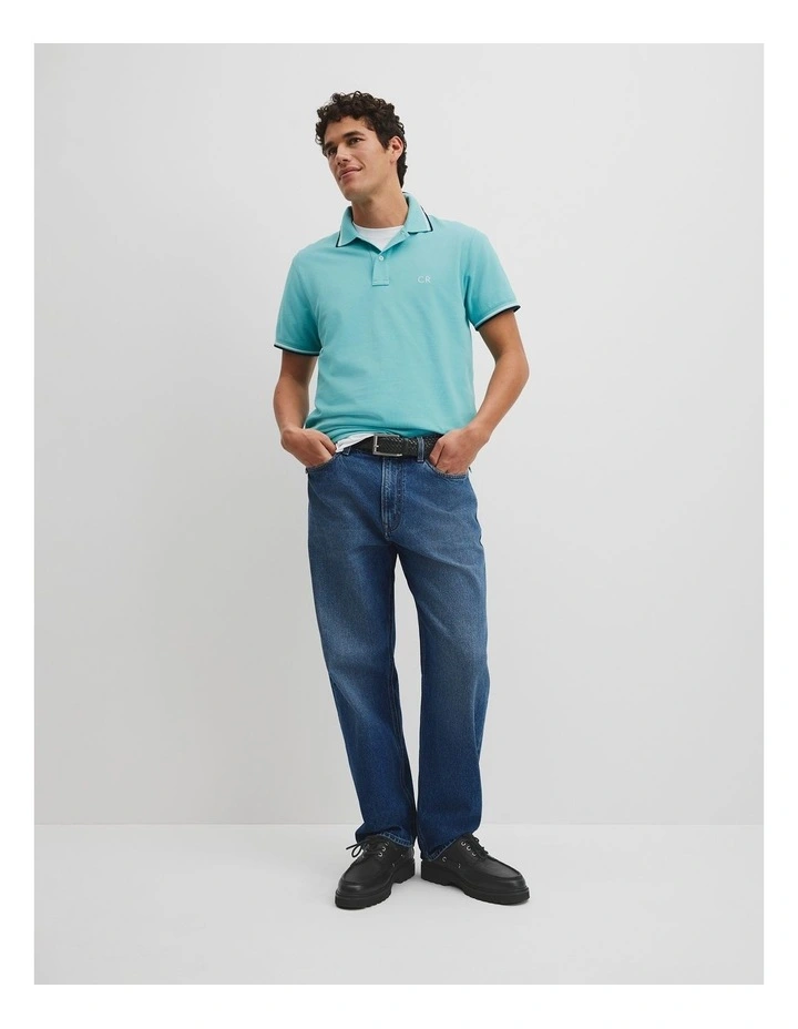 Australian Cotton Cr Logo Pique Polo in Aqua image 4