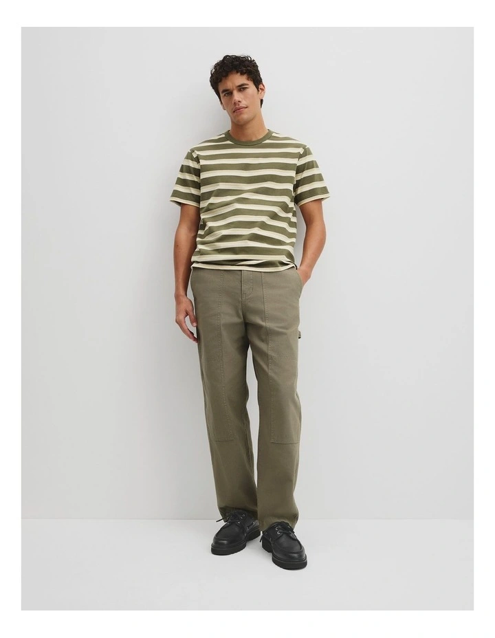 Australian Cotton Stripe Workwear T-shirt in Khaki Green image 4