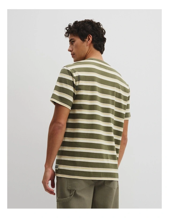 Australian Cotton Stripe Workwear T-shirt in Khaki Green image 5