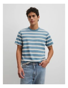 Australian Cotton Stripe Workwear T-shirt in Steel Blue