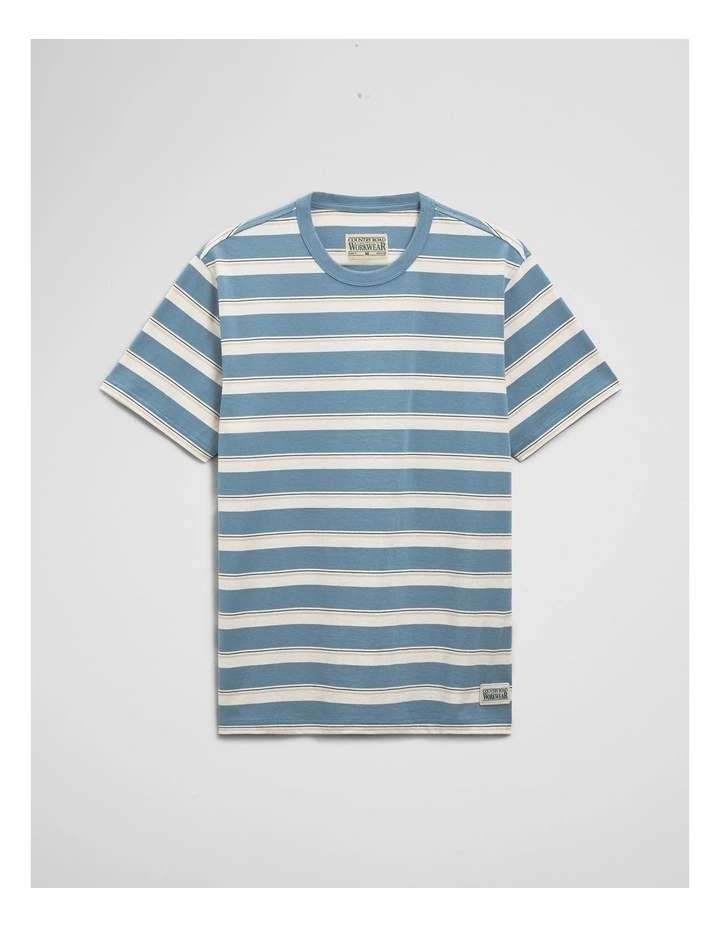 Australian Cotton Stripe Workwear T-shirt in Steel Blue image 2