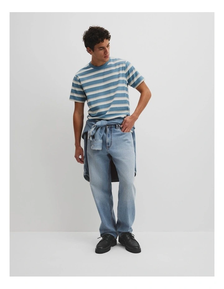 Australian Cotton Stripe Workwear T-shirt in Steel Blue image 4