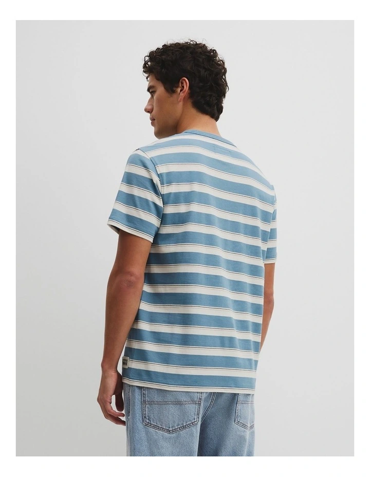 Australian Cotton Stripe Workwear T-shirt in Steel Blue image 5
