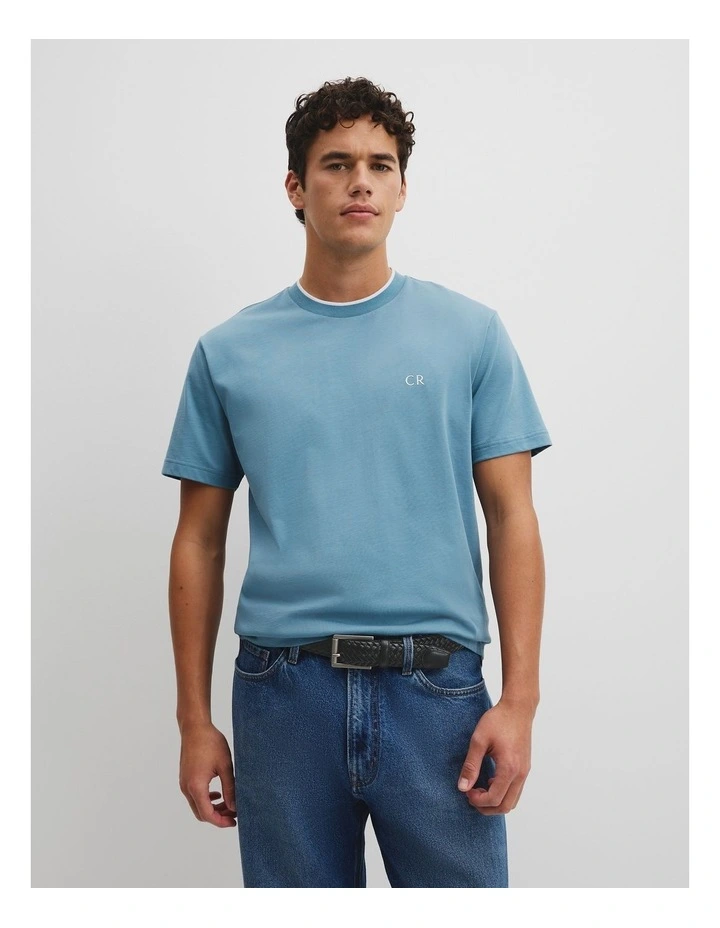 Australian Cotton Cr Logo Tipped T-shirt in Steel Blue image 1