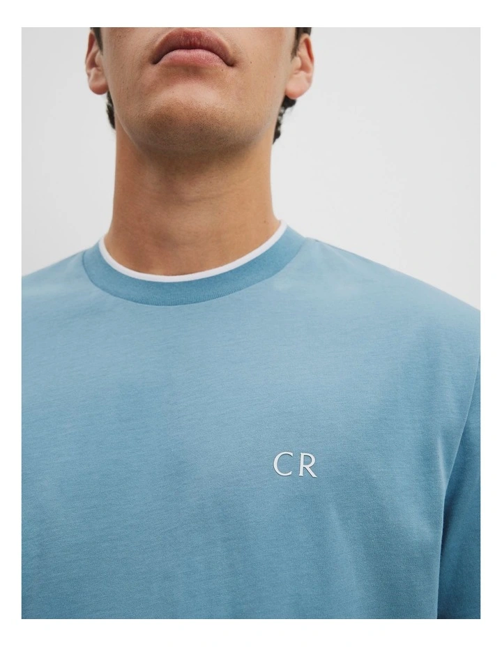 Australian Cotton Cr Logo Tipped T-shirt in Steel Blue image 3