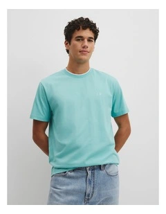 Australian Cotton Cr Logo Tipped T-shirt in Aqua
