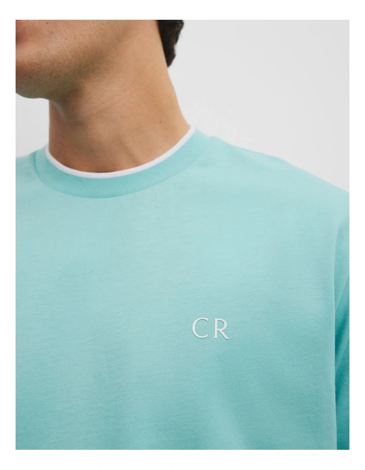 Australian Cotton Cr Logo Tipped T-shirt in Aqua image 3
