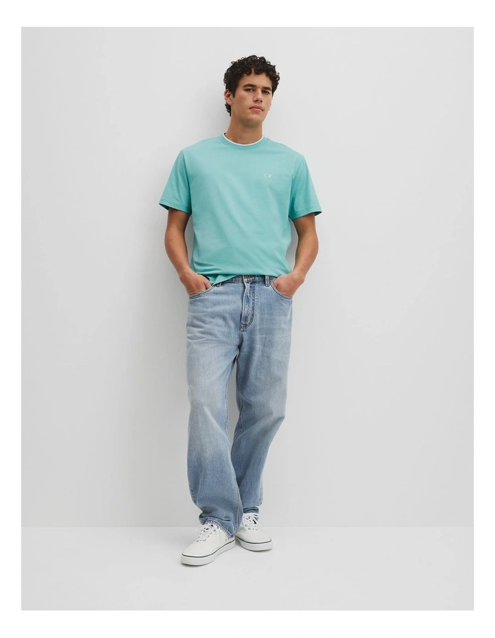Australian Cotton Cr Logo Tipped T-shirt in Aqua image 4