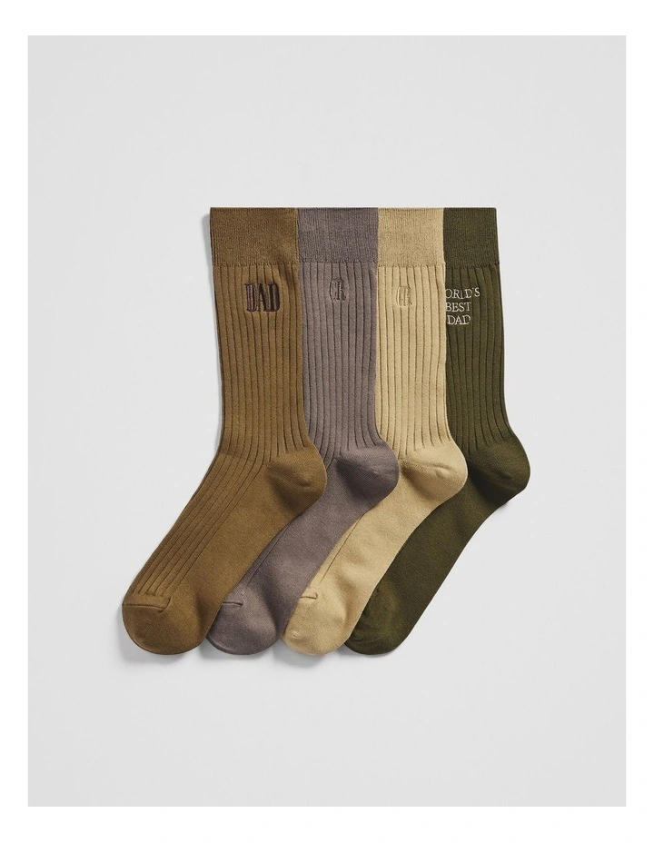 Cr Dad Sock Pack Of 4 in Green Multi image 1